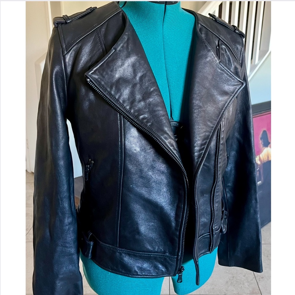 Wilson’s Black Cropped Moto Asymmetric Leather Jacket L